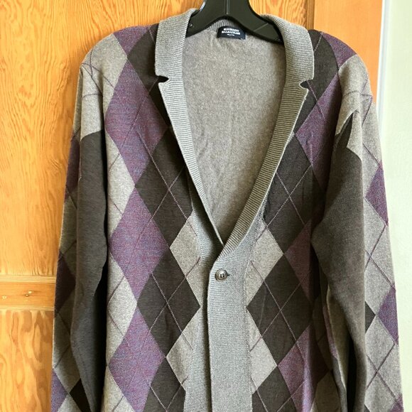 NWOT Mauritzio Baldassari Shawl-Collar Argyle Cardigan - Picture 1 of 3